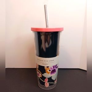 Steel mill tumbler with straw